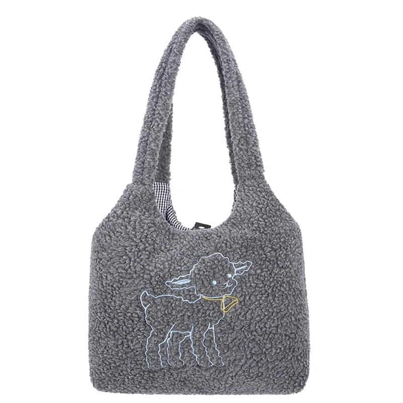 

Women Girls Lamb Embroidery Shoulder Bag Lady Top Handle Tote Messenger Satchel