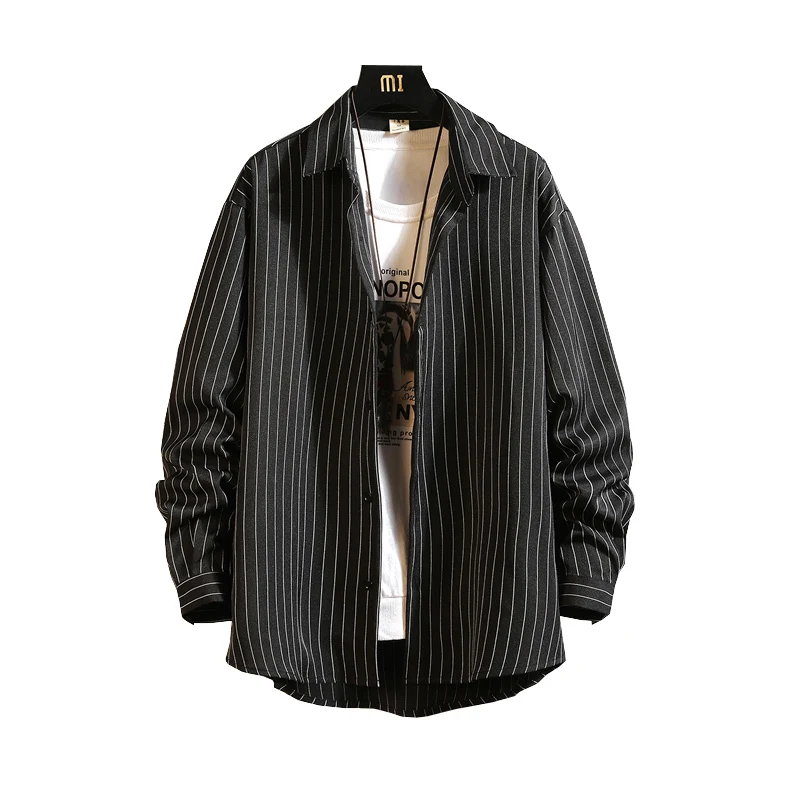 Новинка весна-осень 2020 мужская полосатая Однотонная рубашка с длинным рукавом