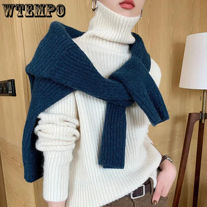 Яркий шелковый свитер с высоким воротником женский осенне-зимний Универсальный