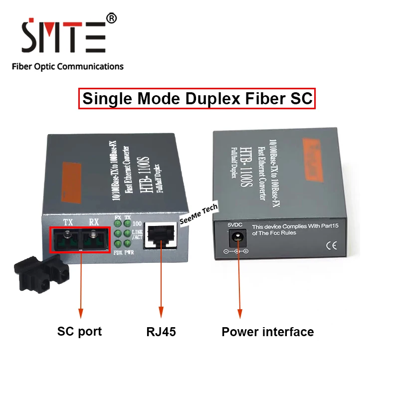 Оптический медиа-конвертер HTB-1100S 25km 10/100 Мбит/с RJ45 одномодовый одноволоконный TX RX