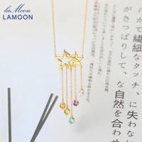 lamoon 925 sterling silver necklacestar tassel shooting star gemstone pendant 14k gold plated fine jewelry for women lmni098