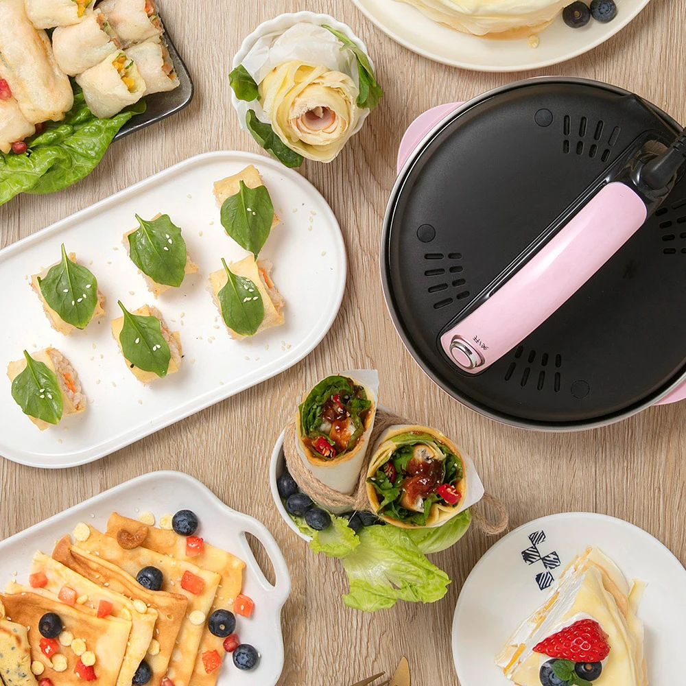 

JIQI Automatic Non-stick Crepe Makers mini Pancake machine Pizza Maker Household Kitchen Tool electric baking pan Metal stent EU