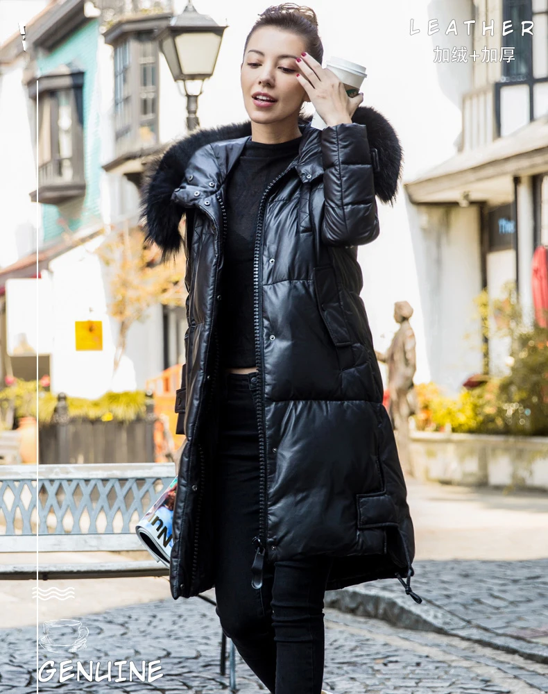 

2020 New Womens Genuine Leather Winter Warm 90% Duck Down Jacket Women Raccoon Fur Coat Real Sheepskin Parkas Mujer