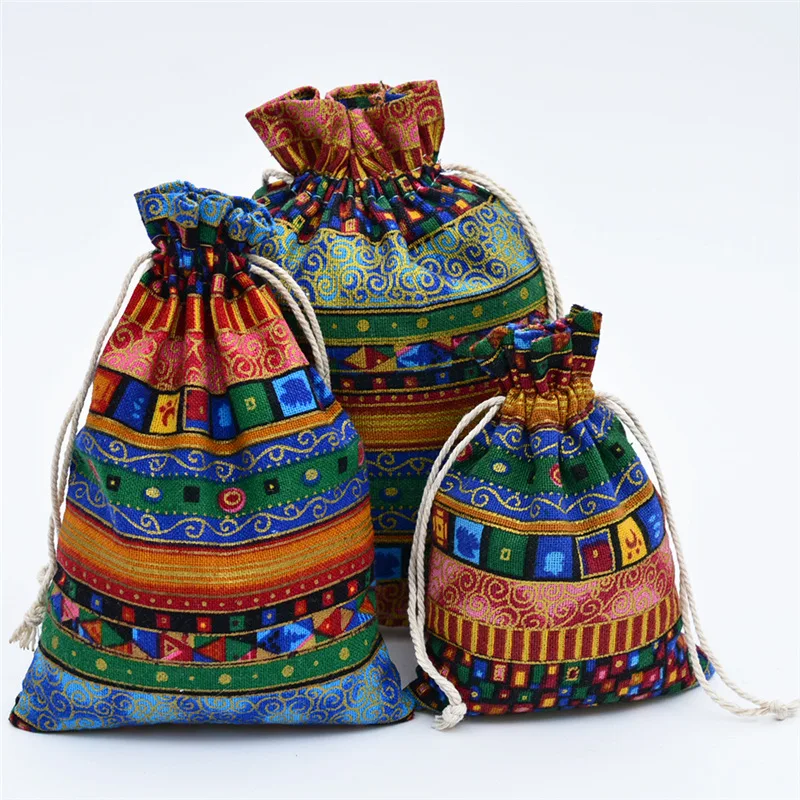 20Pcs/lot Ethnic Wind Cotton Gift Bag Packing Jewelry 10x14cm Drawstring Pouch Cosmetic Wedding Candy Wrappling Reusable Sachet | Дом и сад