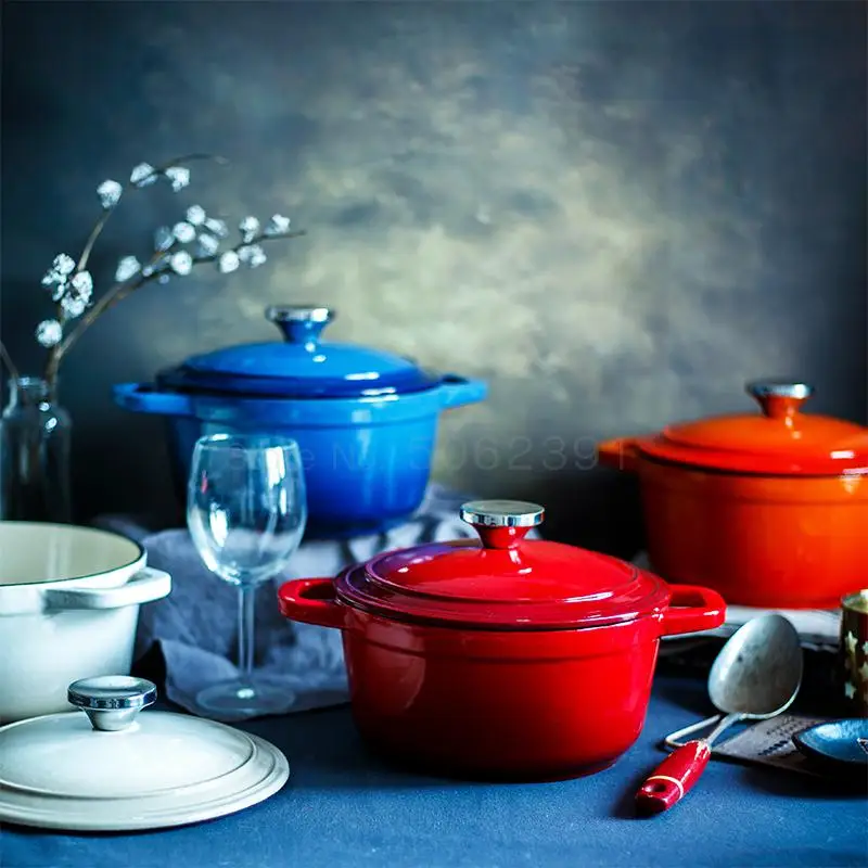 Эмалированная чугунная кастрюля красная эмалированная для супа тушения | Дом и
