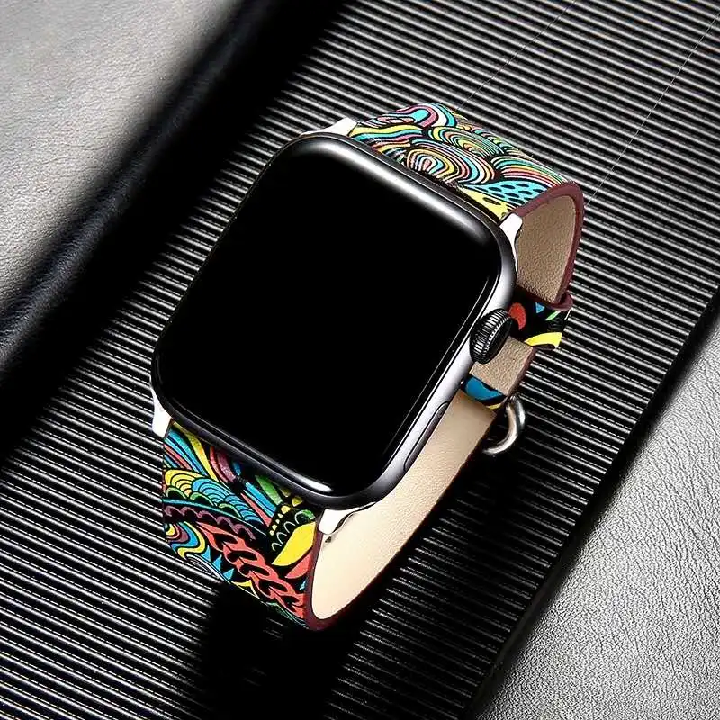 Ремешок кожаный для Apple Watch Band 40 мм 44 42 38 браслет iWatch SE 6 5 4 3 2 1 Высококачественный