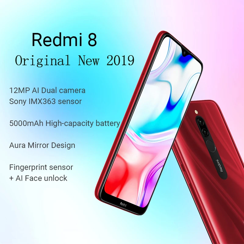 Глобальная версия, Xiaomi Redmi 8, 4 ГБ, 64 ГБ, 6,21 дюйма, мобильный телефон, Восьмиядерный процессор Snapdragon 439, 12 МП, двойная камера, 5000 мАч, смартфон