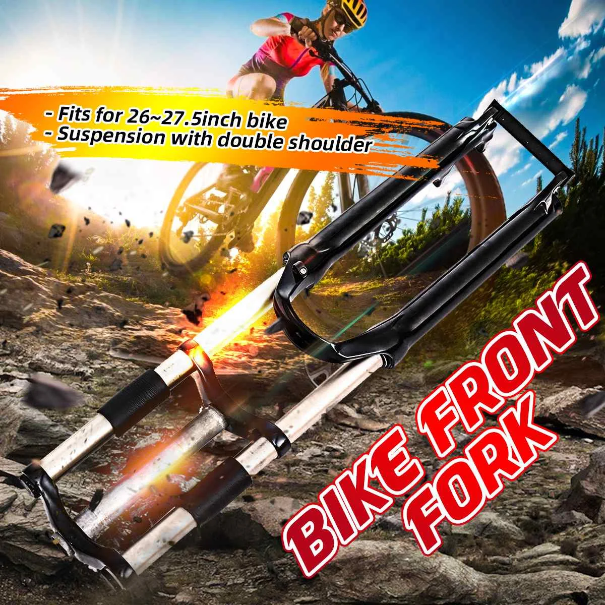 

High Carbon Steel Alloy Front Fork Bicycle Fork for 26''-27.5" Mountain Cycling Bike Shock Absorber Stroke Control Knob MTB