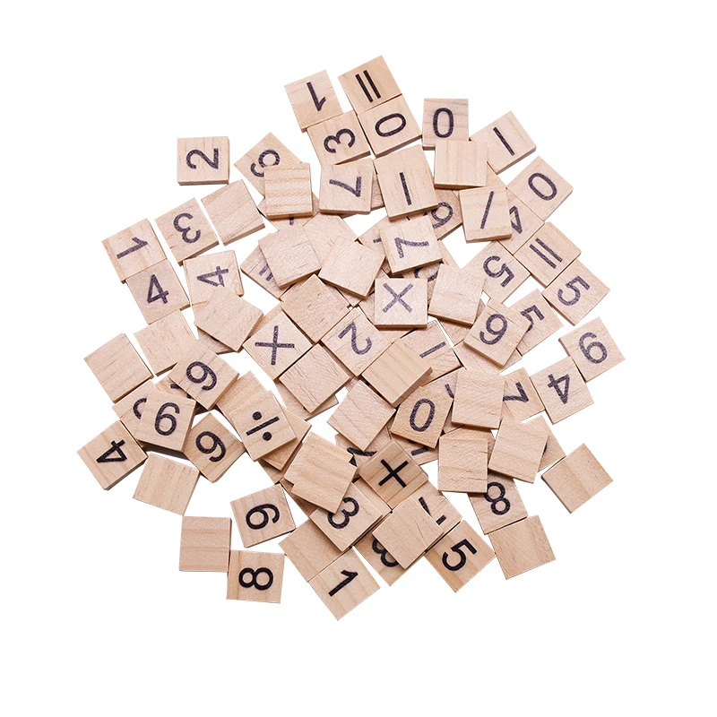 

100Pcs/Set Wooden Alphabet Educational Tiles Black Letters & Numbers Children 26 English Words Wood Number Digital Puzzle Toys