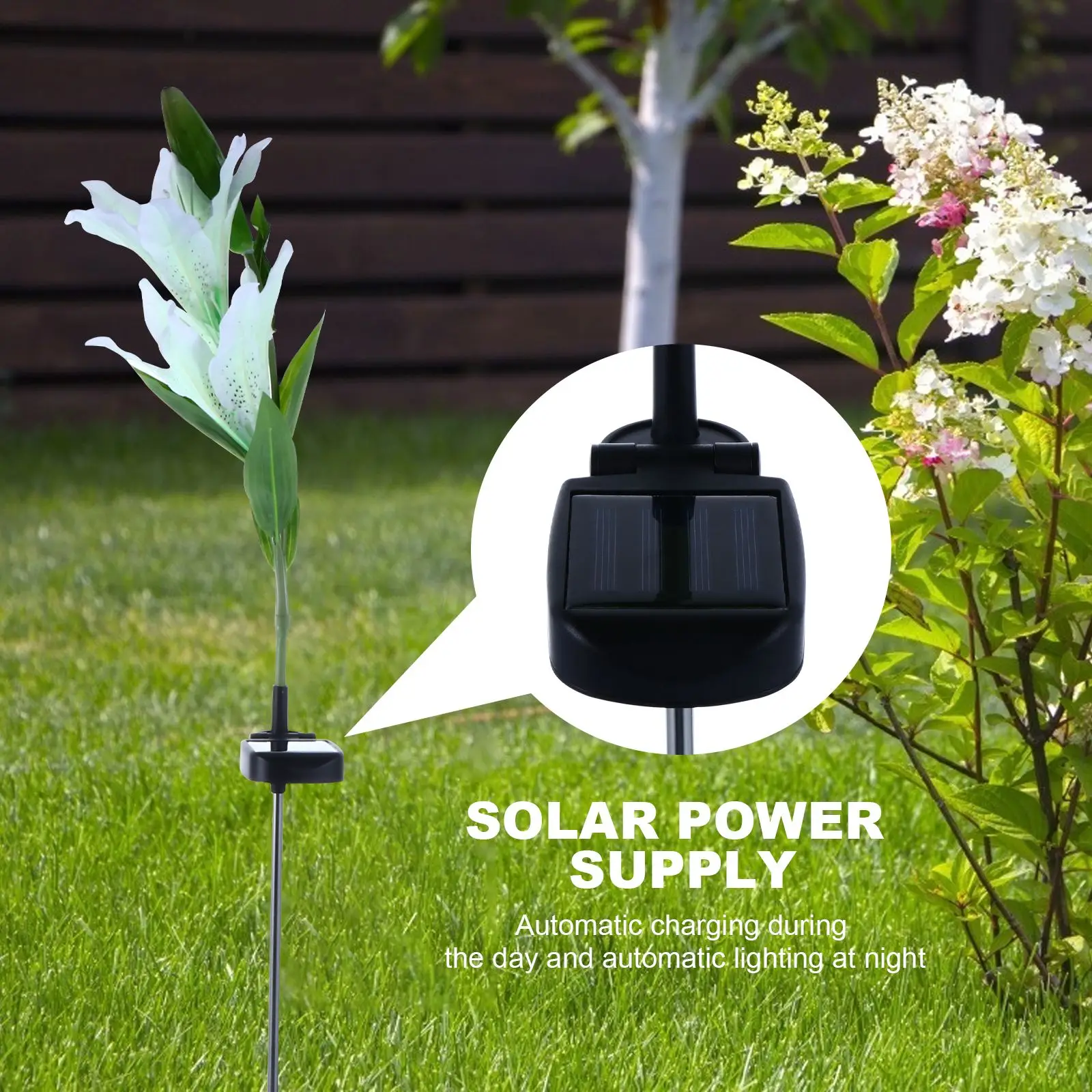 

1pc Solar LED Stick Lamp Lily Flower Design Decorative Landscape Ground Lamp