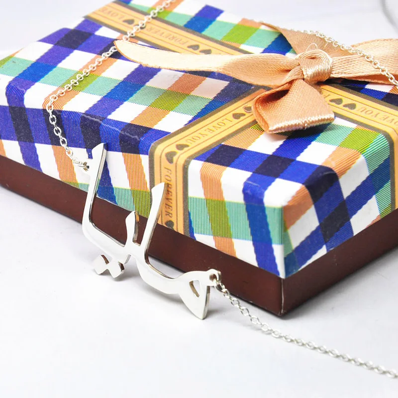 Solid Silver Personalized Arabic Necklace Custom Nameplate Pendent Fashion Jewelry collier collar