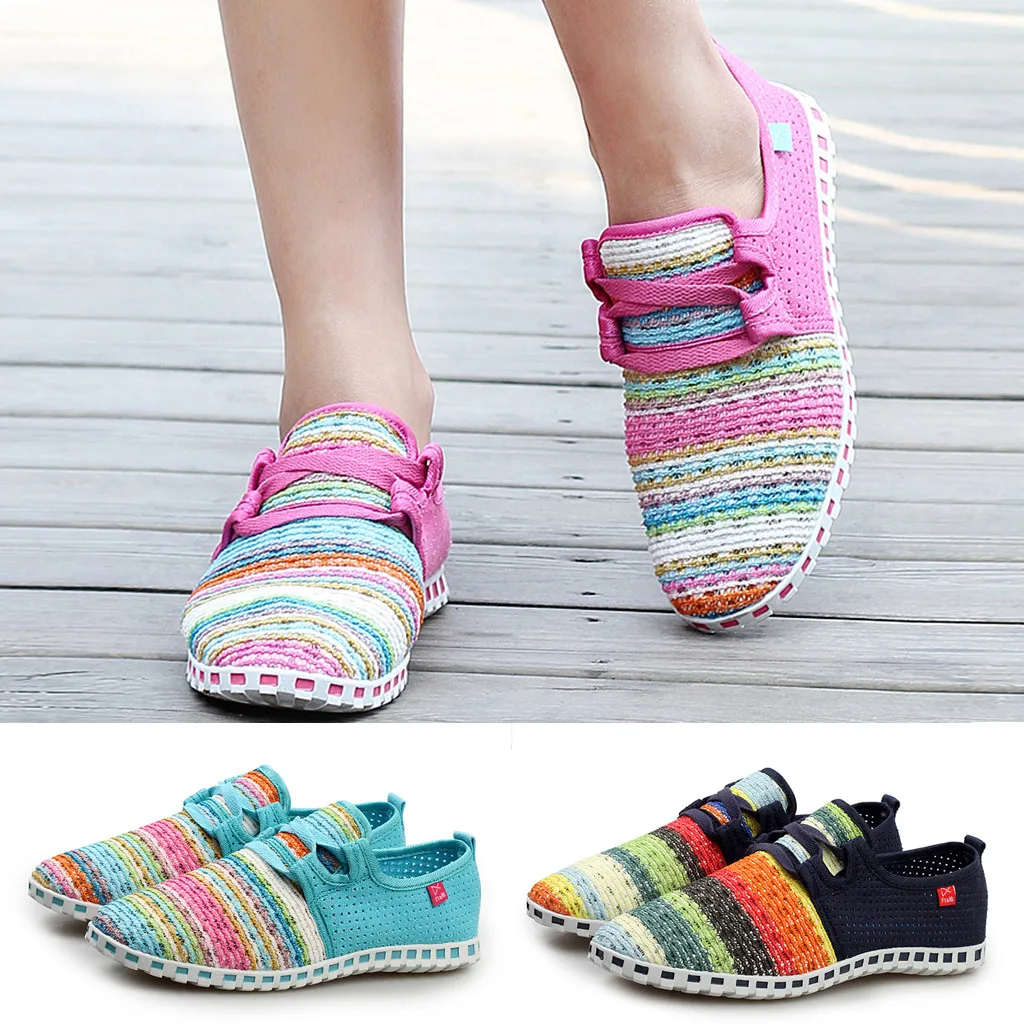 

Breathable Shoes Slip On Mesh Summer Shoes Woman Comfortable Cheap Casual Ladies Colorful Weaving Shoes