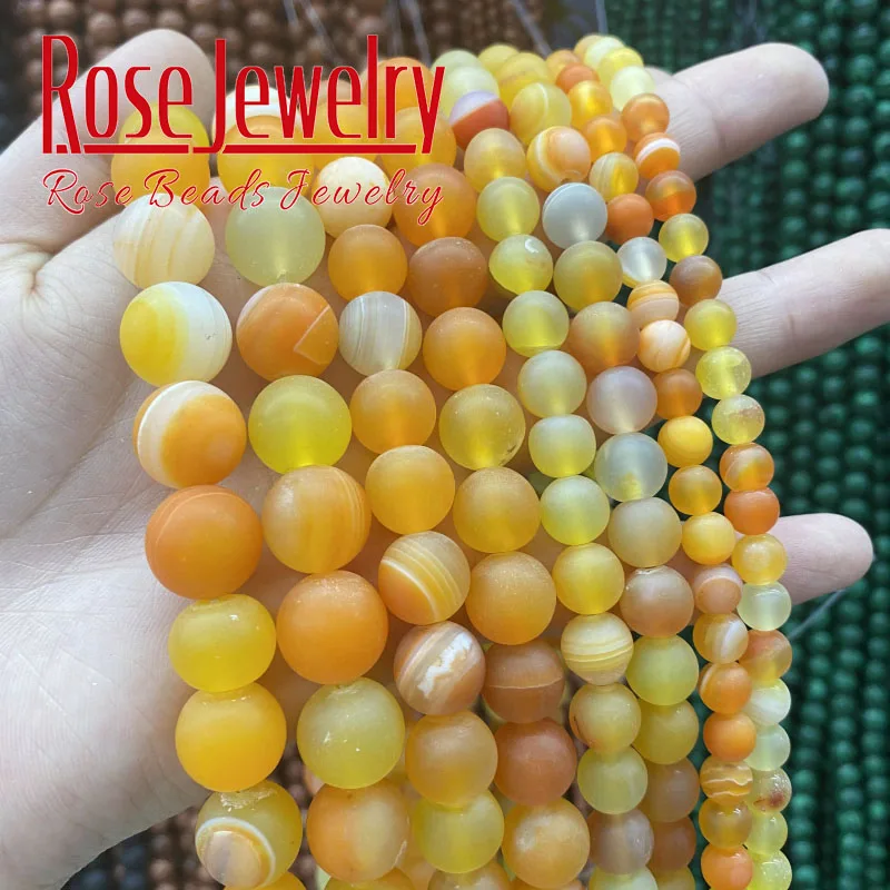 

Dull Polish Orange Stripes Agates Onyx Beads Natural Matte Loose Stone Beads For Jewelry Making Bracelets 15" 4 6 8 10 12 14mm