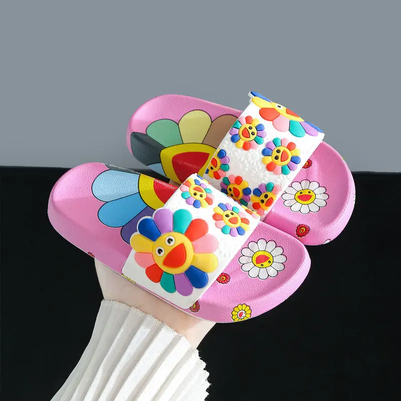 

Girl's Slippers Children's Rubber Cute Cartoon Flower Pattern Children's Home Slippers Shower Shoes Beach Shoes