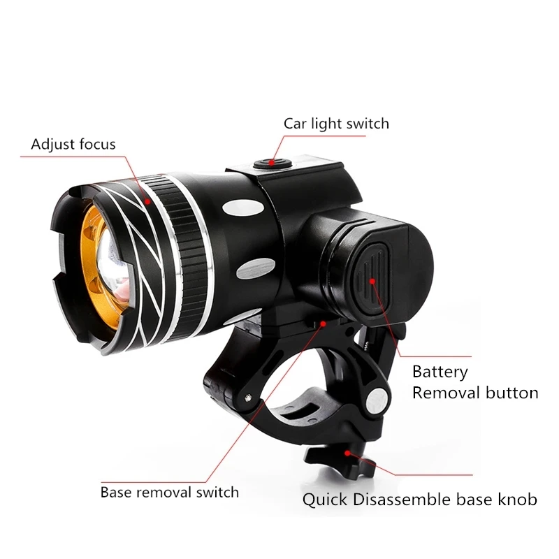 

BIKEBOY Bicycles Light T6 Led Bike Headlight Can Zoom USB Recharge waterproof Aluminum alloy shell Bicycle Accessory