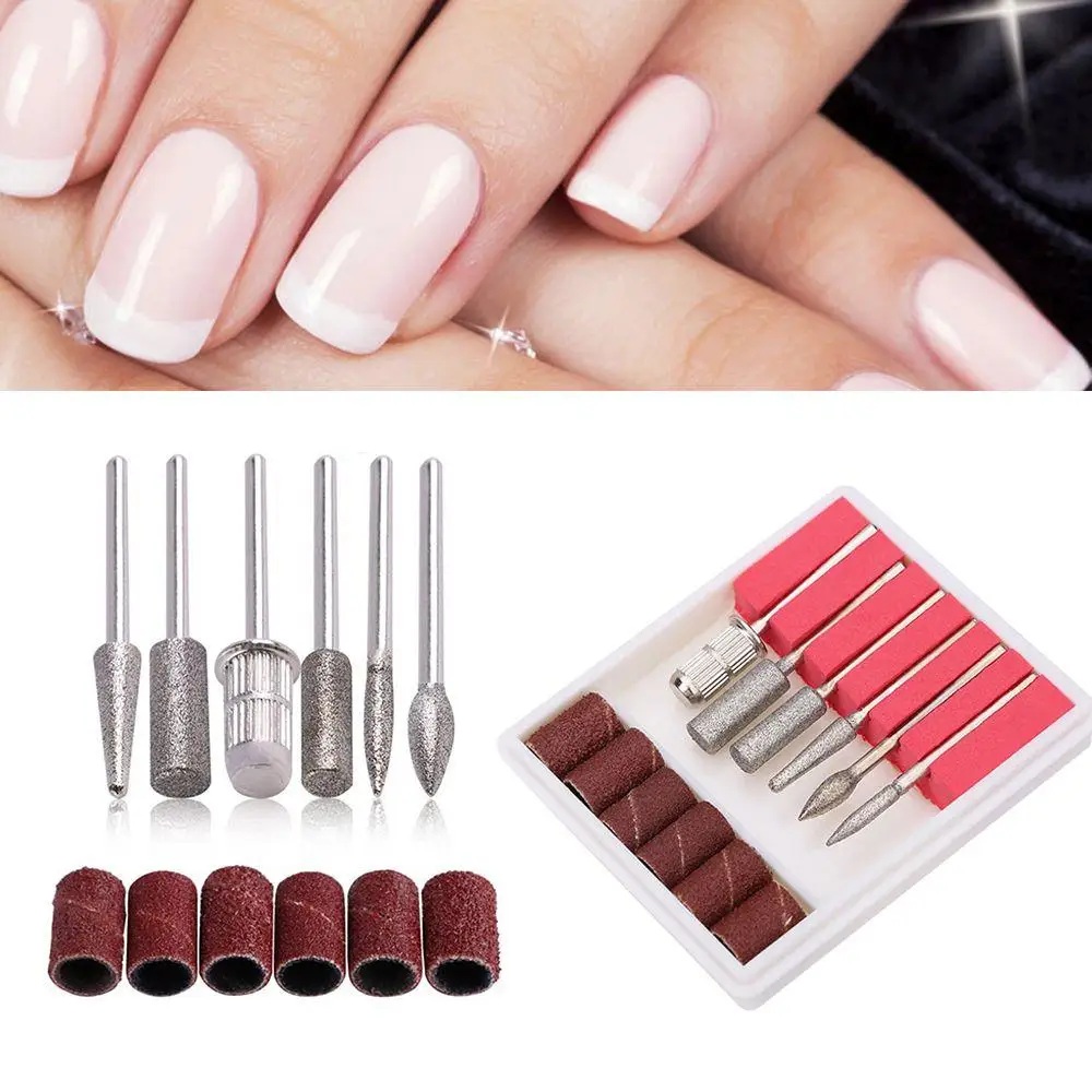 6 шт. сверла для дизайна ногтей сменная наждачная бумага набор головок с чехлом