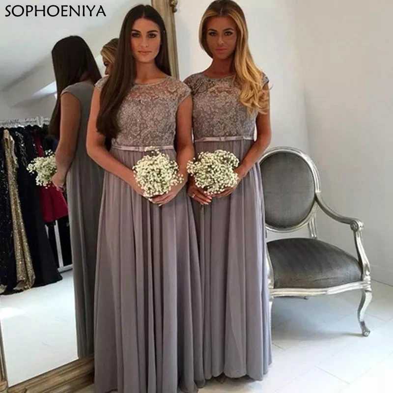 

New Arrival A-Line Scoop Bridesmaid Dresses Lace Applique Crystal Robe de Soirée de Mariage Maid of Honor Wedding Party Dress