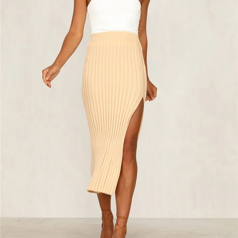 2019 женская сексуальная трикотажная юбка в рубчик однотонная высокая талия с