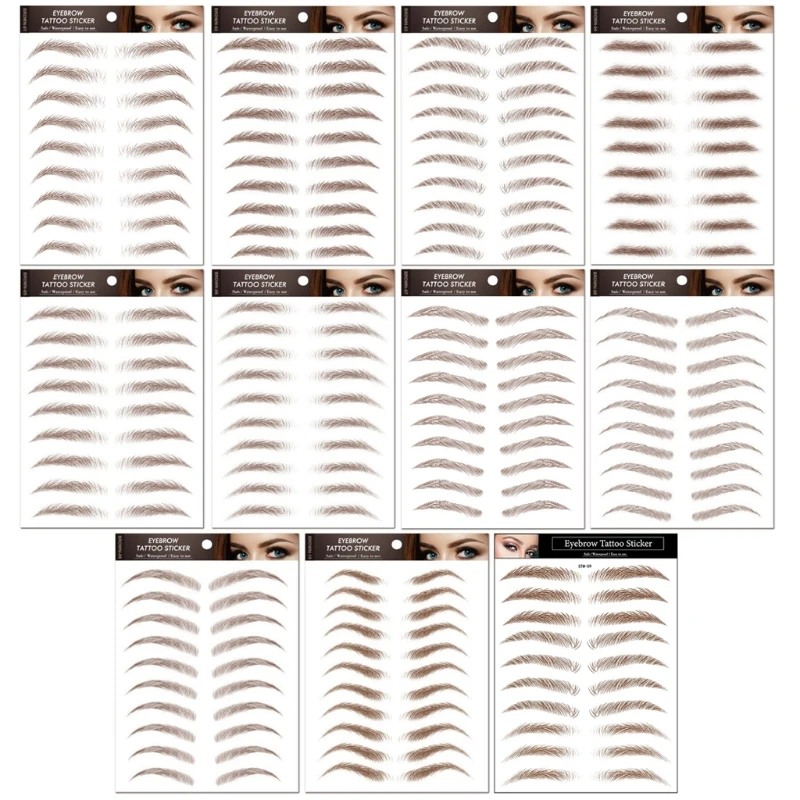 

10 Sheets 6D Ecological Eyebrow Sticker Waterproof Eyebrow Tattoo Transfers Stickers Eyebrow Grooming Shaping Makeup