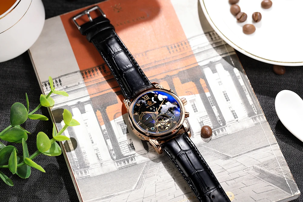 Бренд Orkina Tourbillon Мужские механические часы светящаяся Автоматическая Дата Натуральная кожа ремешок мужской платье часы механические стимпанк