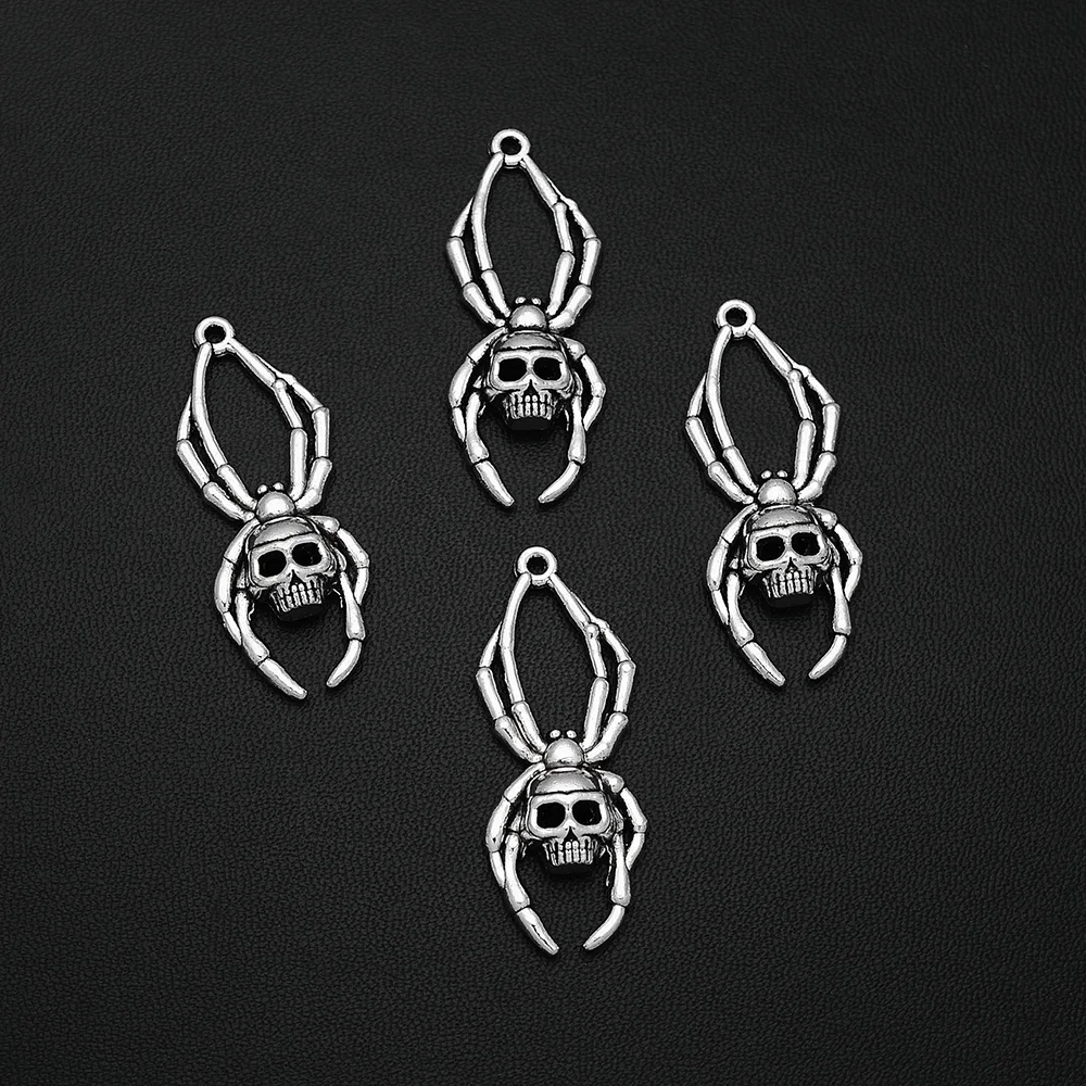 

5pcs/Lots 16x40mm Antique Silver Plated Spider Skull Head Skeleton Charms Halloween Pendants For Diy Fashion Jewellery Finding