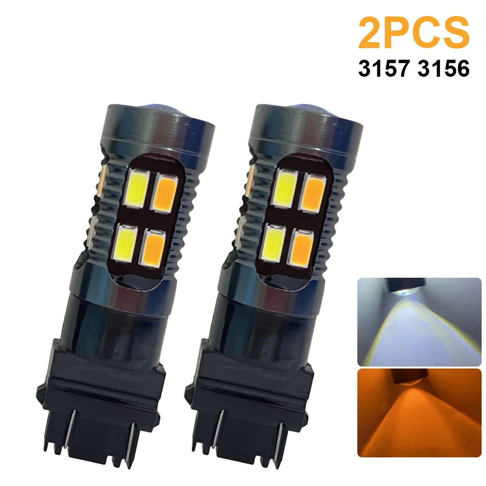 

2PCS 3156 3157 LED Bulb 12-24V Car Headlight DRL Turn Signal White Amber Daytime Running Light 20LED PY21/5W Head Lamp