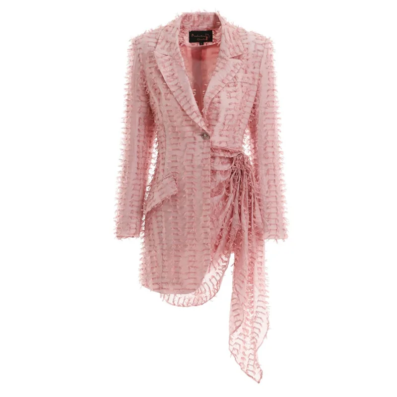 

2020 New Spring And Summer Women Fashion Clothes Turn-down Collar Full Sleeves Asymmetrical Waist Adjust Jacket K060