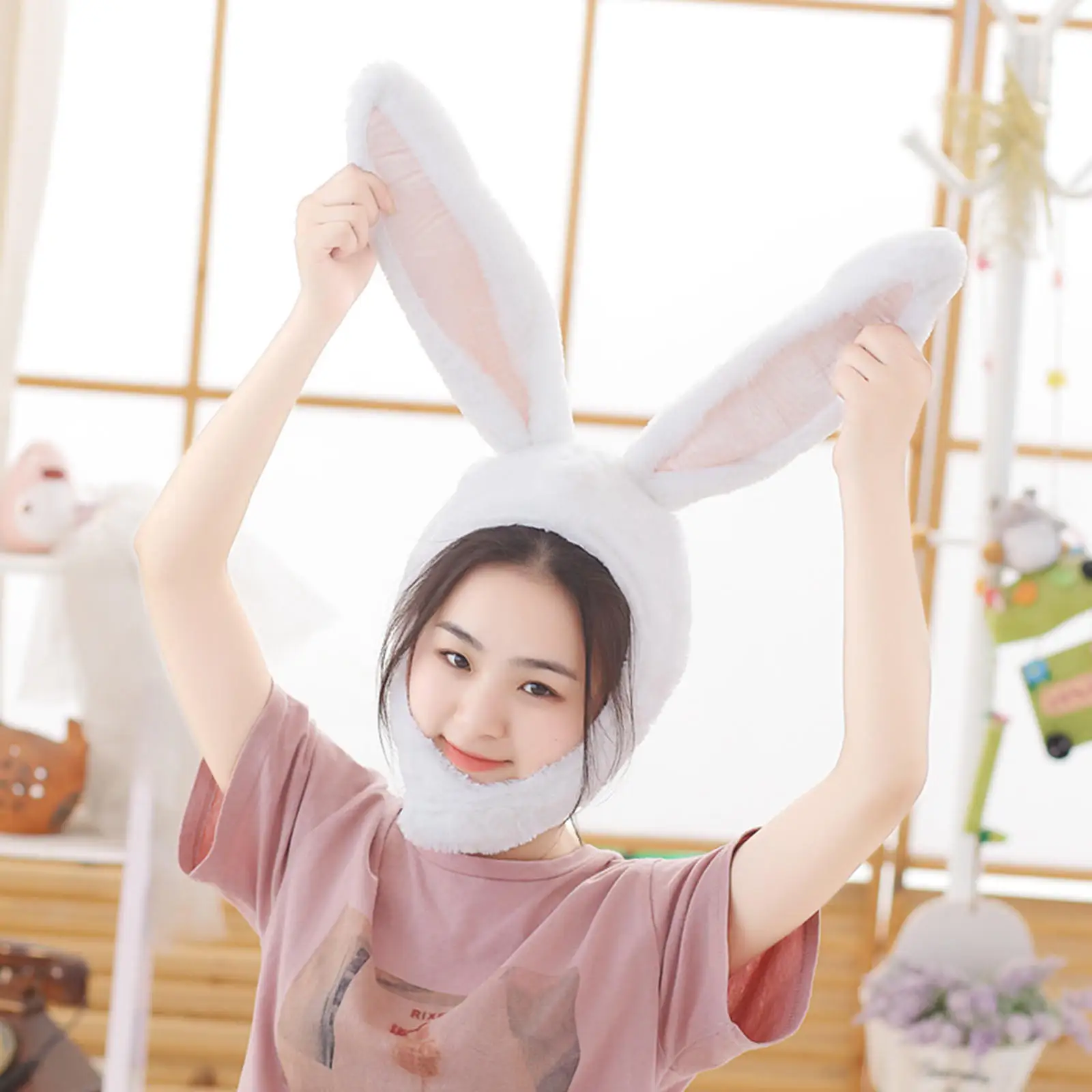

Bunny Ears Hood Hat Cotton Gift Warm Cute for Selfie Photography Women