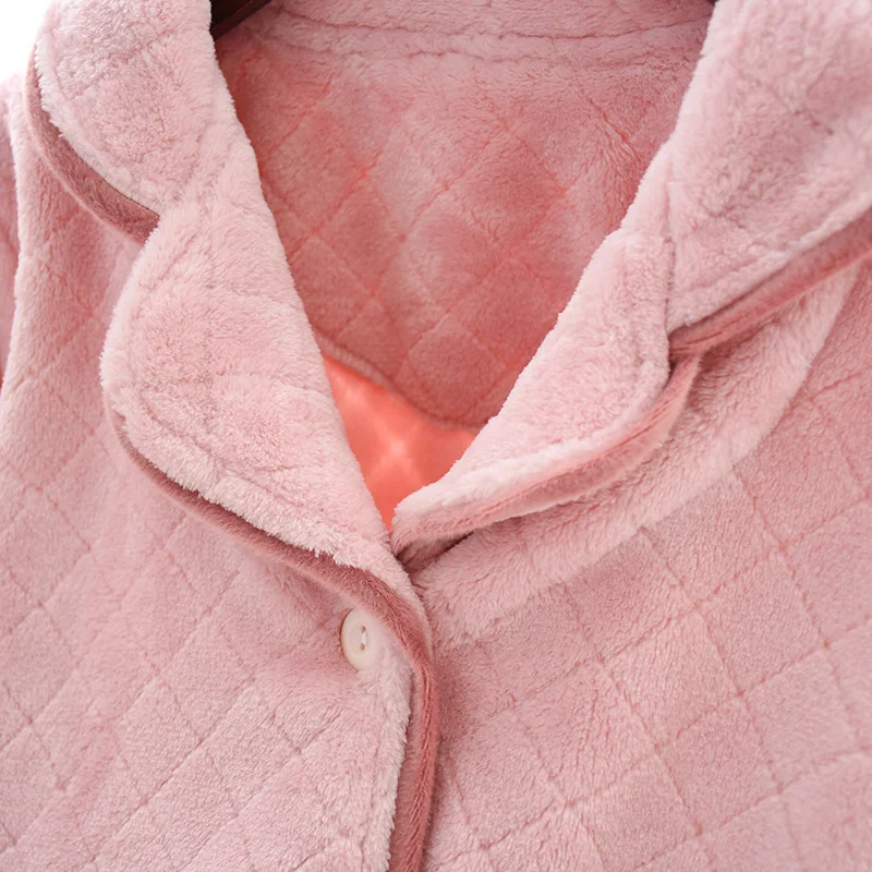 2021 Winter New Flannel Thickened Women's Pajamas Set Diamond Lattice Suit Collar Home Clothes pajama set