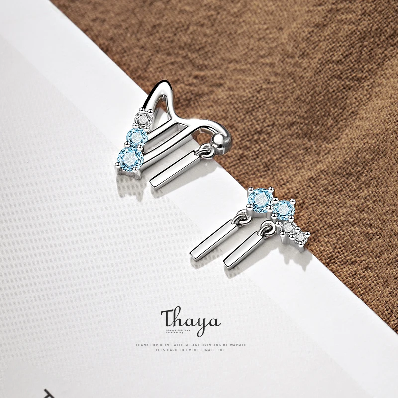 

Thaya 925 Silver Earrings Stud Harp Design Earrings Light Blue Crystal For Women Sterling Silver Jewelry Gift Fine Jewerlry