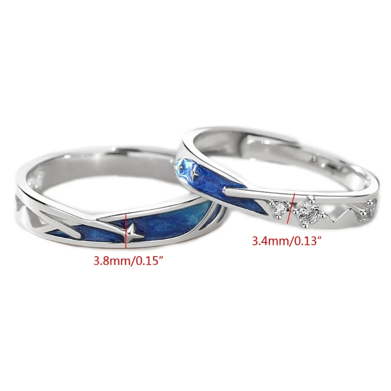 

2Pcs Sea Blue Meteoric Star Lover Couple Rings Band Matching Set for Him and Her N58F