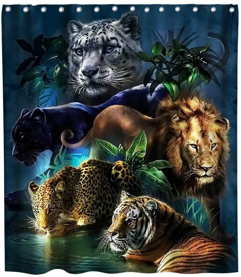 

Lion and Cheetah Leopard Tiger Wildlife Animals Shower Curtain Bathroom Decork