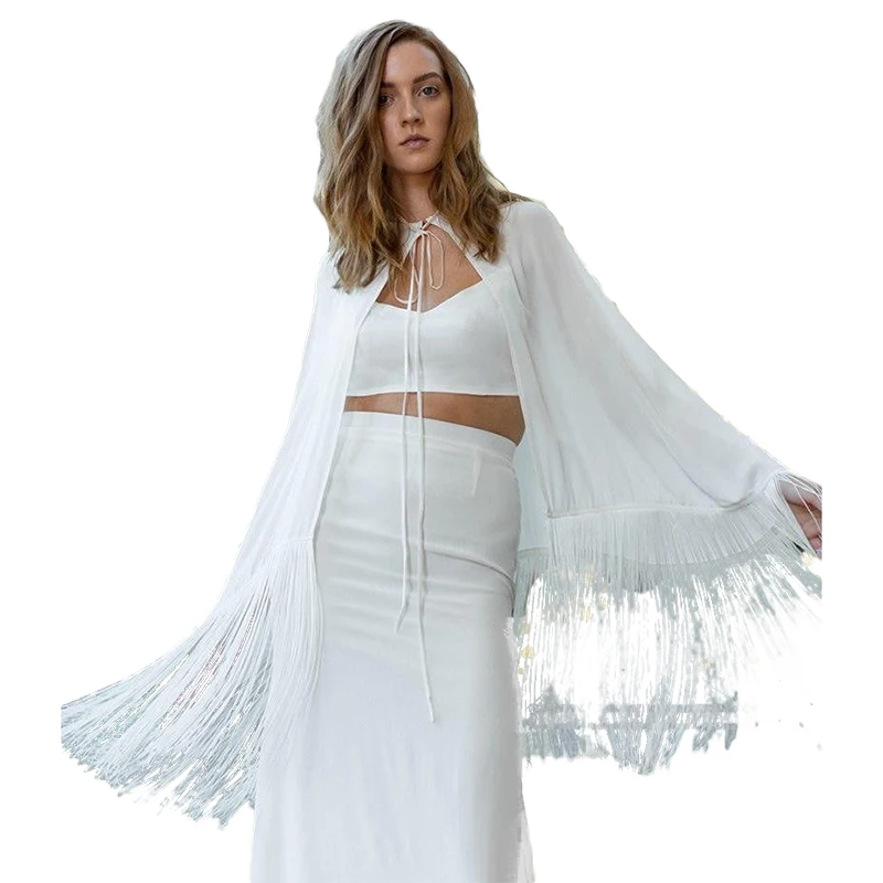 Свадебные аксессуары шаль с бахромой белый/цвет слоновой кости шифоновая