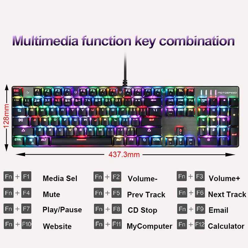 genuine motospeed ck104 gaming mechanical keyboard 104 key rgb backlit usb wired font glow russianenglish keyboards for desktop free global shipping