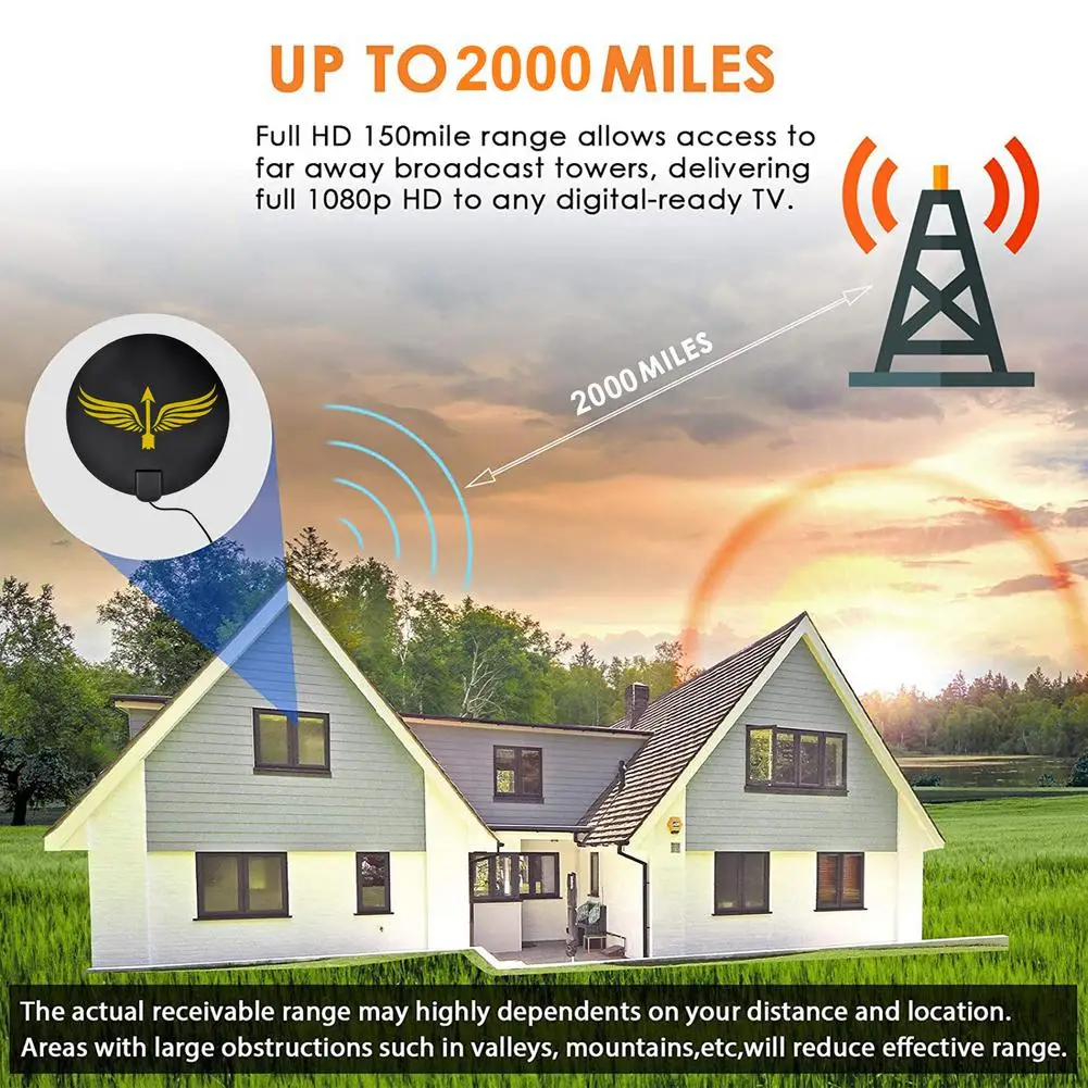 Indoor 2000 Miles Digital Antena TV Aerial Amplified HDTV Antenna 4K DVB-T2 Full HD Channel Moon Image &amp Sound Quality | Электроника