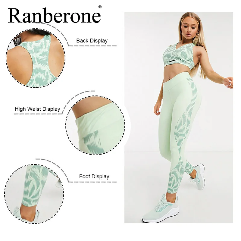Ranberone 2021 Spring Summer New Tight Leopard Print Sports Fitness Yoga Suit Women Sport Bras + Gym Leggings Workout Suit 2Pces