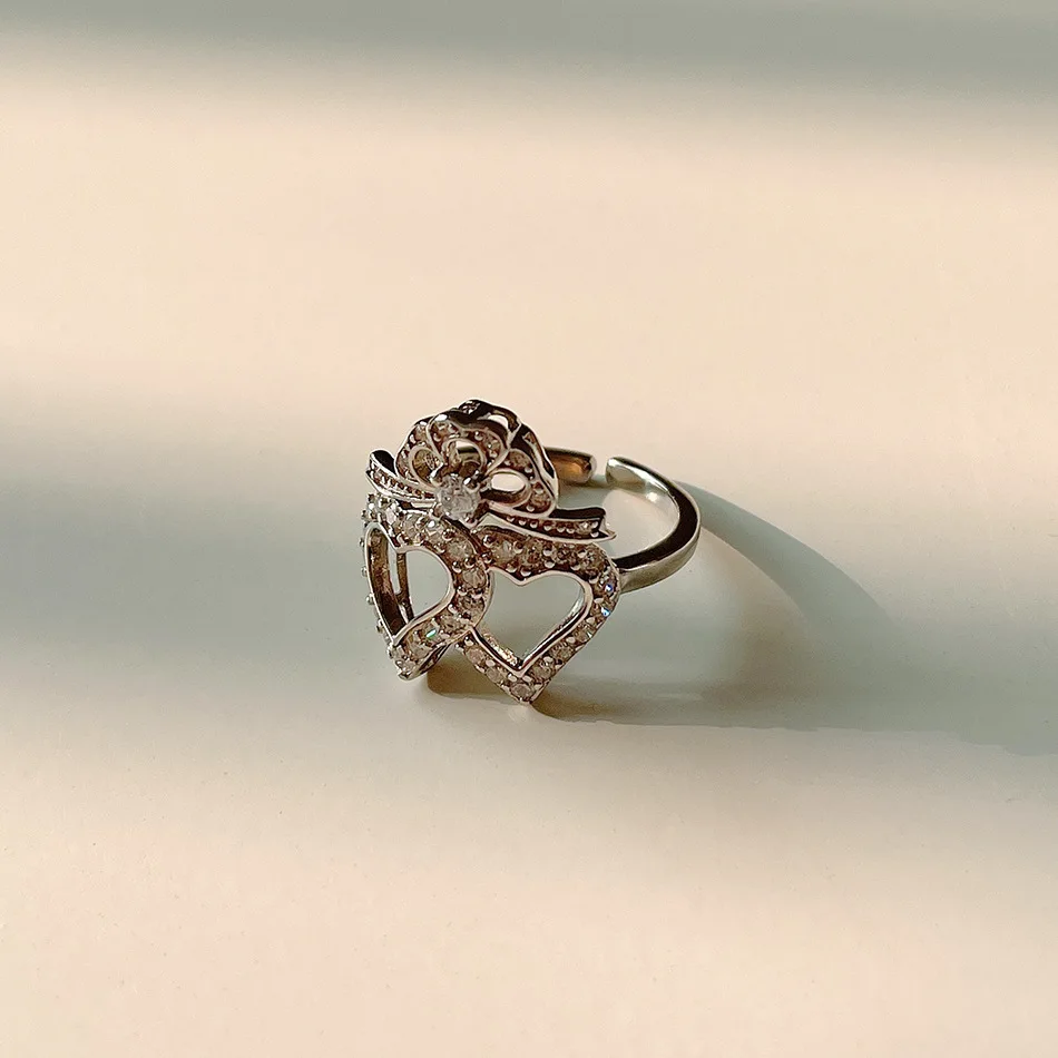 

Sterling 925 Silver Engagement Love Hollow Diamond Ring Crown Rings For Women Designer Adjustable Trendy Trend Fine Jewellery