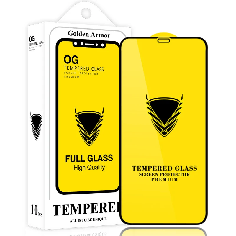 

10PCS Golden Armor OG Full Glue Tempered Glass Screen Protector Film For iPhone 13 12 Pro Max 12 Mini 11 X XR XS Max 7 8 Plus