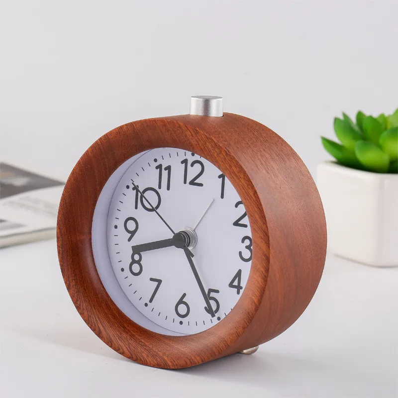 Деревянный повтора Гостиная ночной детский будильник круговые иглы Подсветка