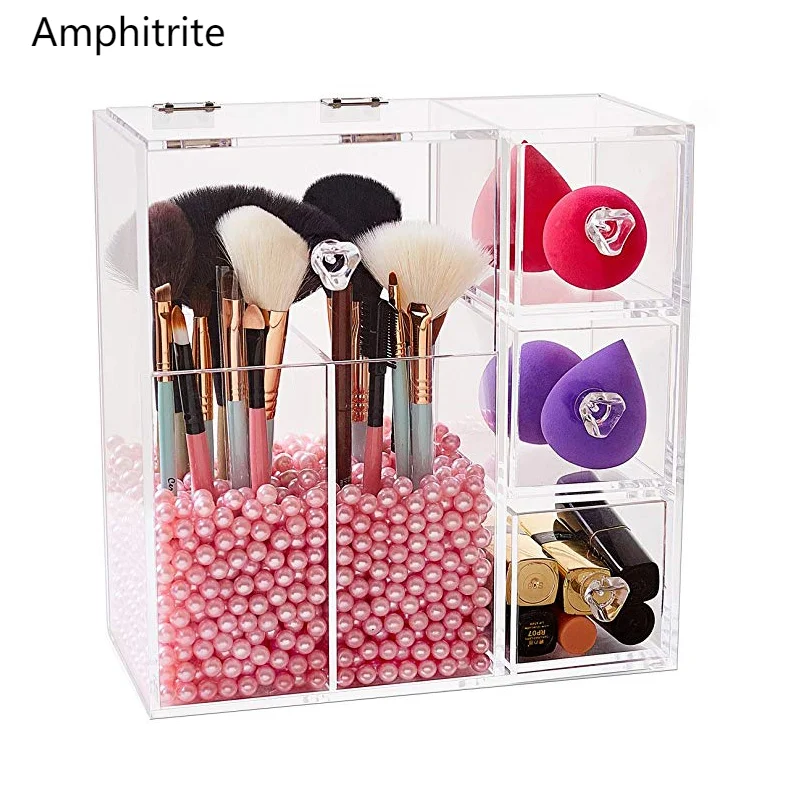 

Clear Acryl Make Up Organizer Cosmetics Brush Storage Gift Box Acryl Bad Storage Display Box 2 Brush Holder And 3 Drawers