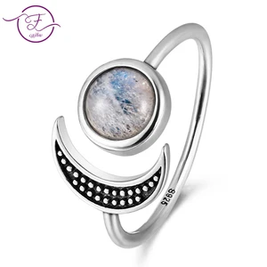 Женское кольцо из серебра 925 пробы, с натуральным лунным камнем