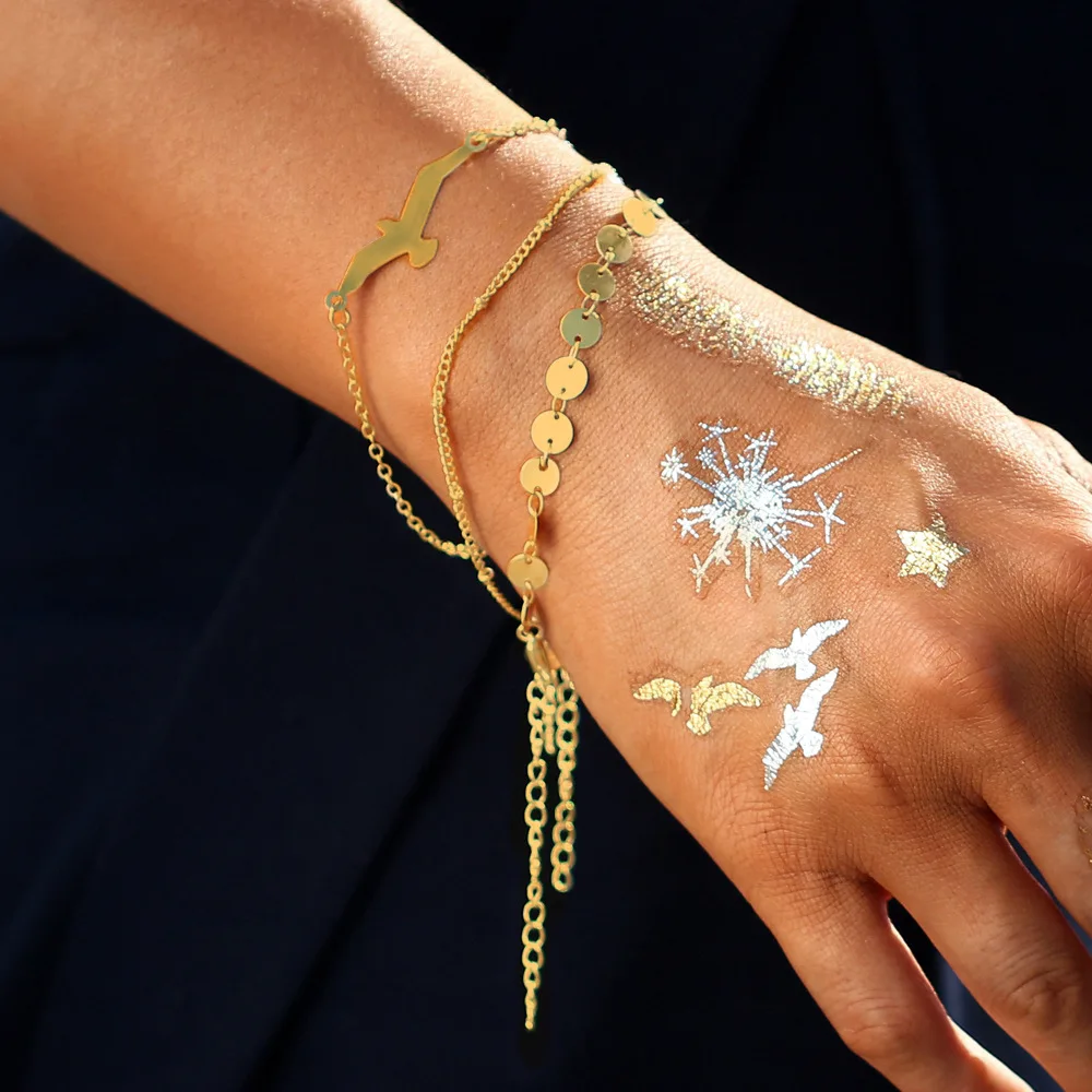 3 шт./компл. винтажный позолоченный браслет с блестками и цепочкой модный в форме