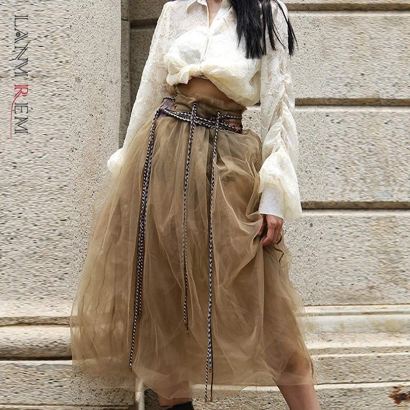 

LANMREM Pre Sale 2022 Mori Girl Style Drawstring High Waist Medium And Long Ball Gown Skirts For Female Autumn New Vintage YJ568