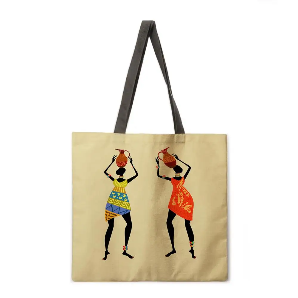 

Ladies Fashion Shopping Bag Linen Reusable Tote Bag African Style Printed Shoulder Bag Outdoor Beach Bag Leisure Tote Bag