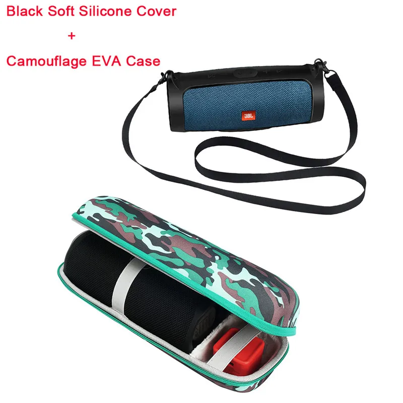 camouflage and black Все 2 в 1 жесткий EVA дорожная сумка для переноски на молнии+ Мягкий силиконовый чехол для JBL Charge 4 Bluetooth динамик для JBL Charge4 - Цвет: camouflage and black