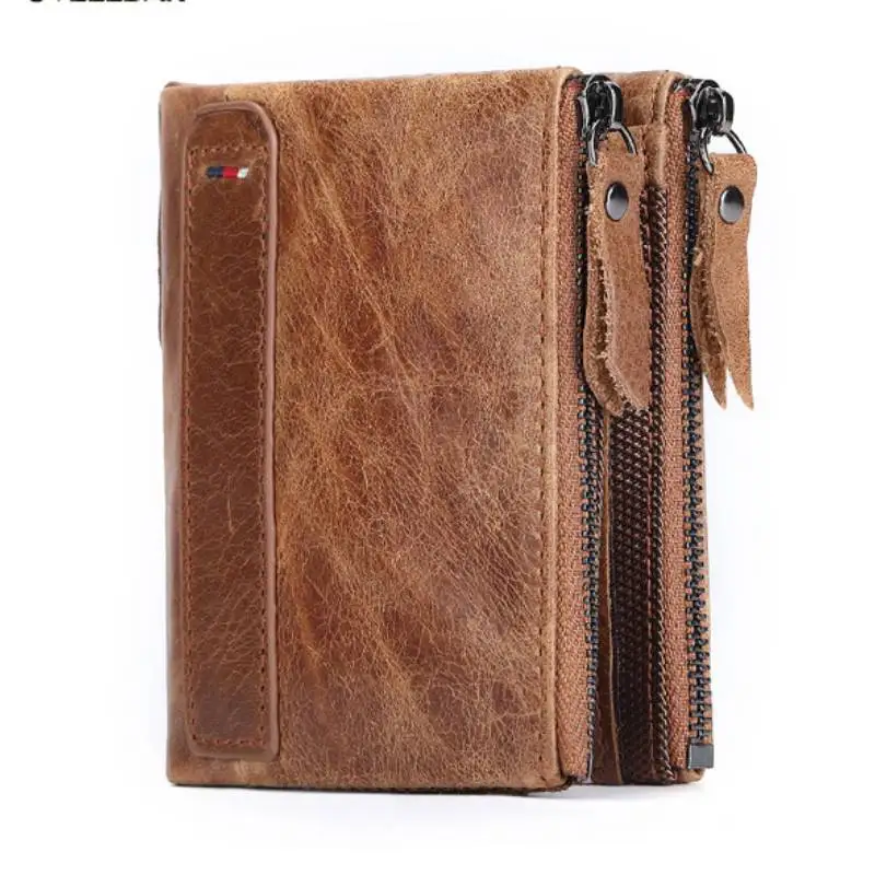 

Genuine Crazy Horse Cowhide Leather Men Wallet Short Coin Purse Small Vintage Wallets Brand High Quality Designer