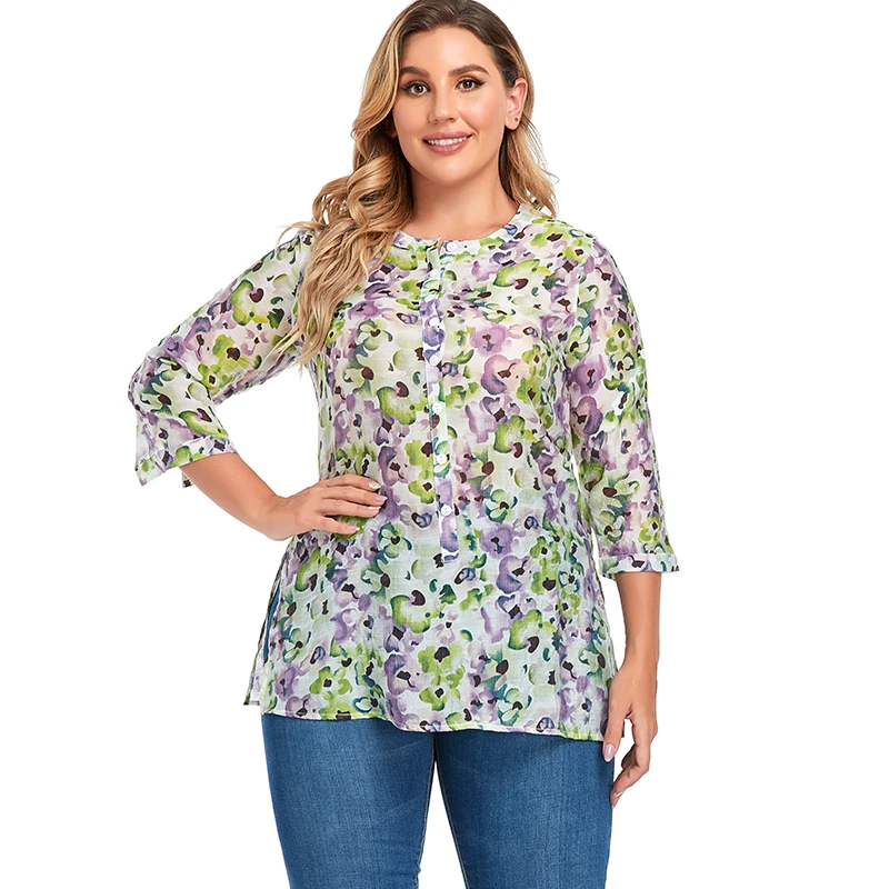 

Женская шифоновая блузка с принтом, размеры до 6XL