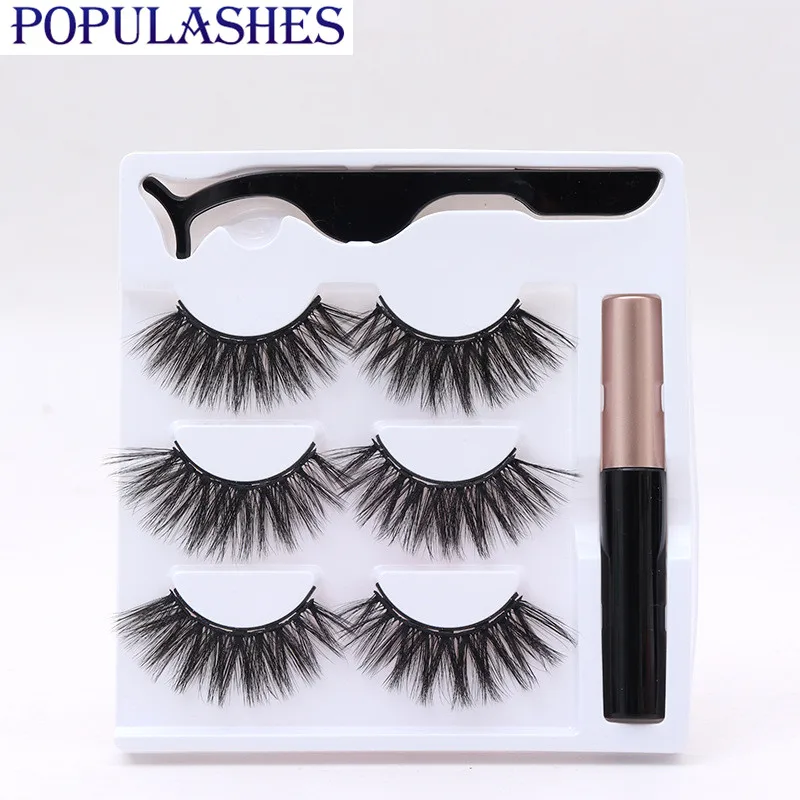 POPULASHES 5 Magnetic 3 Pairs Natural Long Lashes Tweezers Waterproof Eyeliner Set Magnet False Eyelashes Dramatic Makeup Kit | Красота и