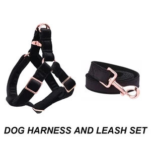 Черная Вельветовая шлейка для собак, базовый собачий поводок с регулируемой пряжкой из хлопчатобумажной ткани для собак или кошек