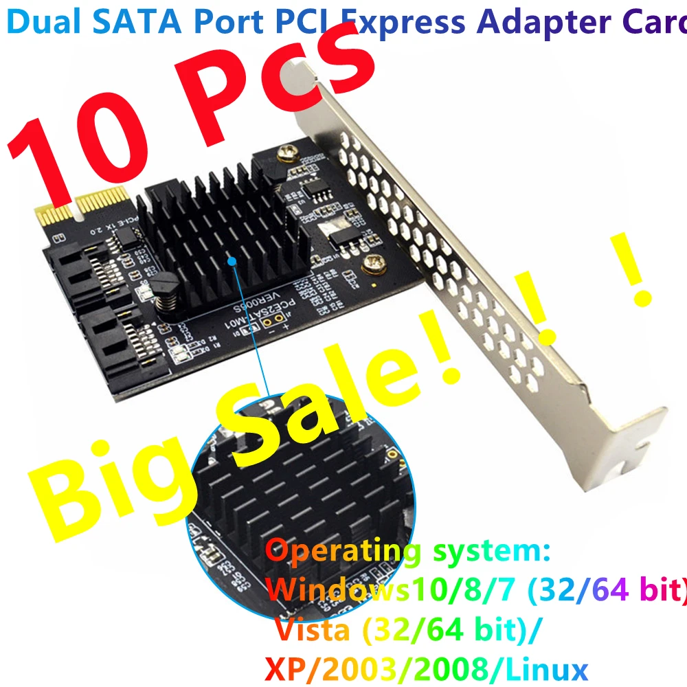 

PCIE To SATA 3 Expansion Card Add On Card Controller Dual SATA Port PCI Express Adapter Card Windows10/8/7/XP/2003/2008/Linux